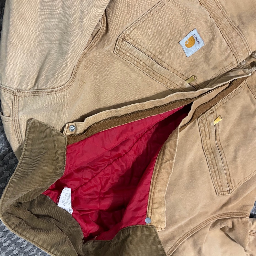 Vintage Carhartt Red quilted Insulated Canvas Coveralls Brown 996QZ 44S USA - Picture 11 of 16